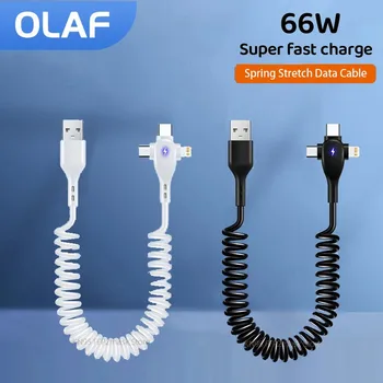 Olaf 66W Greito Įkrovimo USB C Tipo Kabelis 3A Micro USB Pavasario Traukti Teleskopinis Duomenų Laidą Sumsung Xiaomi iPhone13 14 USB Kabelis