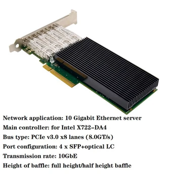 ST7329 X722-DA4 Pcie X8 10Gbe Serverio Optinio Tinklo Kortelė 10G SFP+Serverio Optinio Pluošto IWARP RDMA Tinklo plokštė