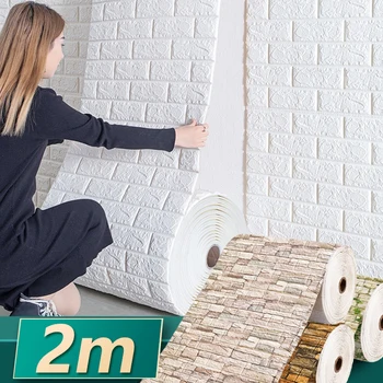 2m Roll 3D Sienų Lipduko Plytų Imitacija Miegamasis Namų Dekoro Vandeniui lipnios 