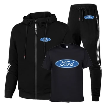 Vyriški kostiumai Ford Automobilių Logo spausdinimas Pavasarį, Rudenį Medvilnės Aukštos Kokybės vientisos spalvos juostele Vyrų palaidinukė+marškinėliai+kelnės 3-gabalas