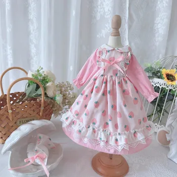 BJD Doll drabužiai tinka 1/3 1/4 1/6 dydžio rožinis lėlių apykaklės braškių ilgomis rankovėmis suknelė lėlės priedai
