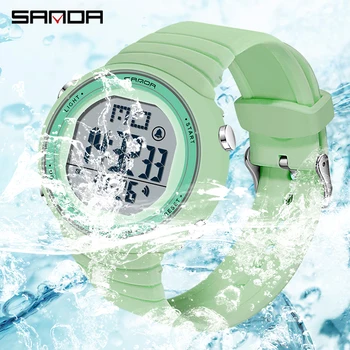 SANDA NAUJAS Mados Prekės ženklo Moterų Sporto Laikrodžiai Mados Atsitiktinis Vandeniui LED Skaitmeninio Laikrodžio Moterų Laikrodžiai Moterims Laikrodis 9002