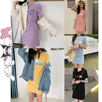 Hello Kitty, Anime Dress Vasaros Naują Korėjos Tinka Kieto Trumpas Rankovės Marškinėliai Moteriški Vidurio Ilgis Mielas Animacinių Filmų Suknelė Vaikų Drabužiai