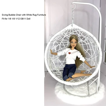 NAUJAS BJD Doll Rekvizitai Balta Modeliavimas Sūpynės Burbulas Kėdė su Baltos spalvos Kilimas Baldai Tinka 1/8 1/12 1/6 OB11 Lėlė Mini Baldai