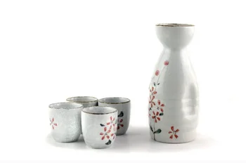 1 vnt Vyno Virdulys 4 vnt Puodeliai Snaigės Vyšnių Keramikos korėjiečių Japonų Stiliaus Ąsotis Stalo Ranka-dažytos