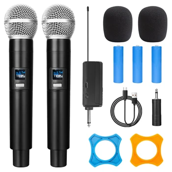 UHF Bevielis Dual Nešiojamą Dinaminis Mikrofonas Karaoke Mikrofonas su Įkraunama Imtuvas Vestuves Kalbos Bažnyčios Klubas