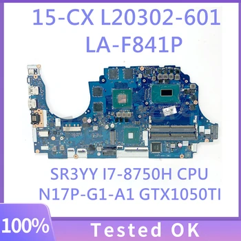 L20302-001 L20302-601 Mainboard HP 15-CX Nešiojamas Plokštė LA-F841P W/ SR3YY I7-8750H CPU N17P-G1-A1 GTX1050Ti 100% Testuotas