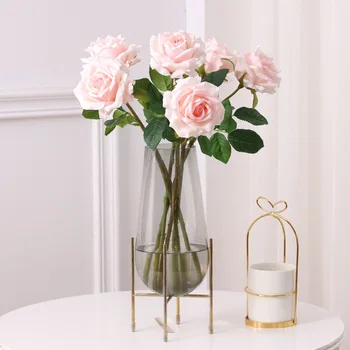 Dirbtinis Modeliavimas Latekso Gėlių Drėkina Touch Garbanoti Rose Vestuvių Namų Kambarį Viešbutyje Dekoro Padirbtų Augalų Rožės, Gėlės
