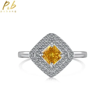 PuBang Fine Jewelry Prabanga Yellow Diamond Ring Kietas 925 Sterlingas Sidabro Sukurta Moissanite Moterų Vestuvių Dovana Lašas Laivybos