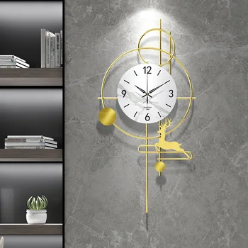Nordic Light Luxury Art Laikrodis Kūrybos Aukso Briedžių Sienos Žiūrėti Paprastas, Dekoratyvinis Sieninis Laikrodis Kambarį Miegamojo Įėjimo Pakabukas
