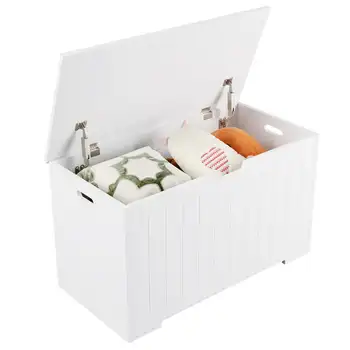 Dėžutė, Žaislų Saugojimo Krūtinės su 2 Saugos Vyriai, Balta Laikymo Dėžutė su Flip-Top 