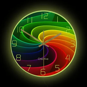 Abstrakčios Spalvos Spiralės Vaivorykštė Modernus Dizainas Šviesos Sieninis Laikrodis, Miegamojo Minimalistinio Meno Apšviesta LED Laikrodis Naktiniai Nakties Žibintas